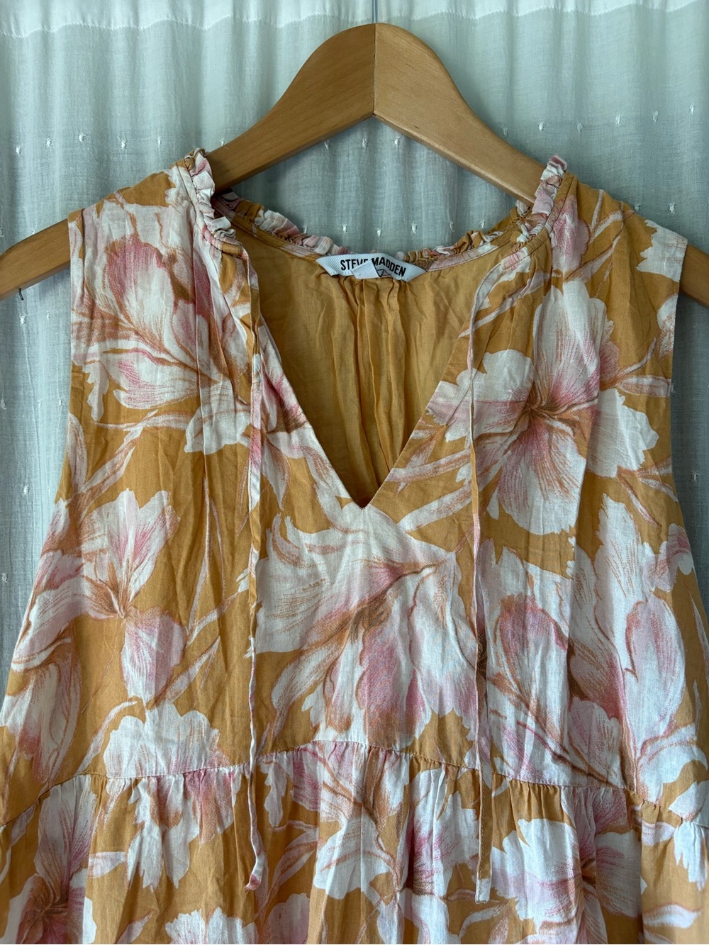 Steve Madden Mustard and Blush Tiered Mini Dress - Picture 3 of 7